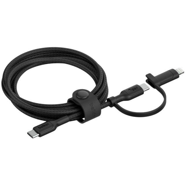 BELKIN BOOSTCHARGE PRO 2-in1 CABLE with USB-C and LIGHTNING CONNECTOR in BLACK - ONLINE ONLY