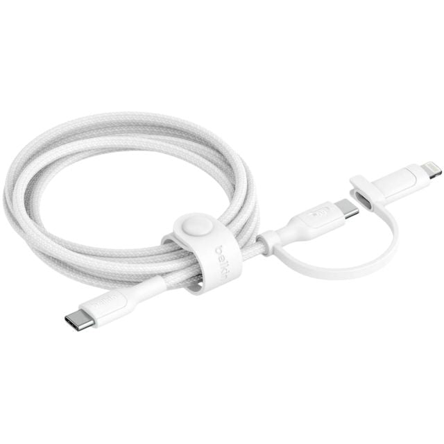 BELKIN BOOSTCHARGE PRO 2-in1 CABLE with USB-C and LIGHTNING CONNECTOR in WHITE - ONLINE ONLY